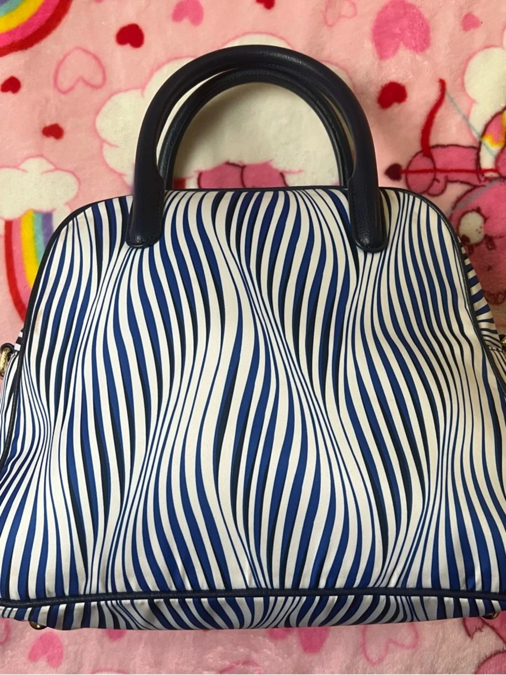 Vera Bradley Navy and White Wave Stripe Satchel - Picture 6 of 16